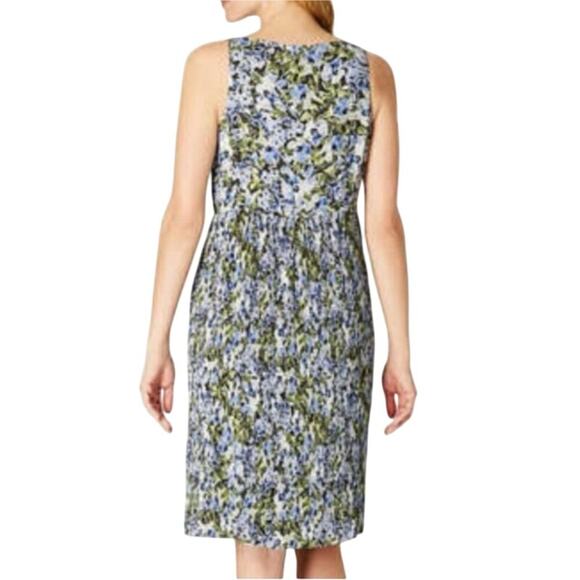 J. Jill Womens Medium Granite Water Floral Chiffon Dress Accordion Pleated Knee - Picture 3 of 10